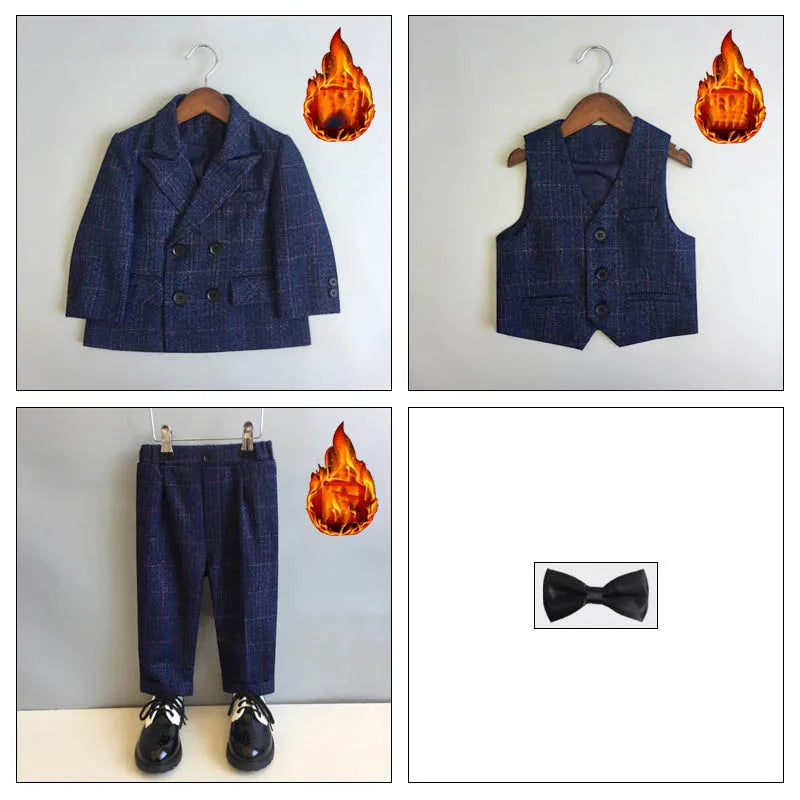 Autumn Winter Children Boys Formal Suit Kids Boys Wedding Suit 1-14Y Teenager Boy Blazer Vest Pant Suit Elegant Boys Kid Costume