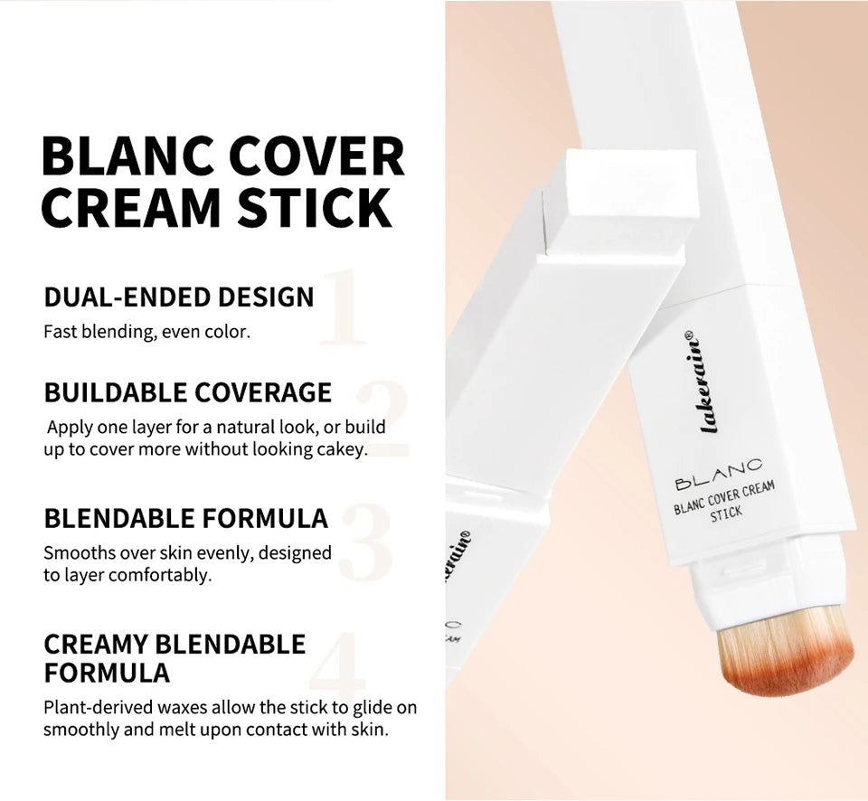 Lakerain Blanc Cover Cream Stick Dual-ended Design Waterproof Foundation Coverage Travel Bronze Creamy Foundation Natural Makeup