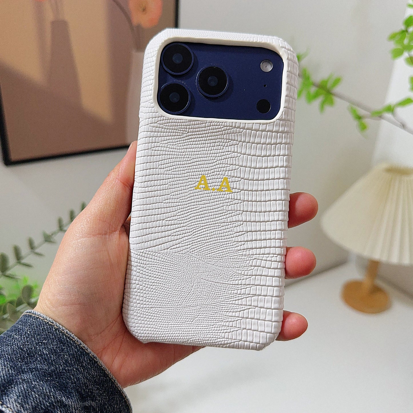 Customized letter Lizard pattern PU leather hard Case for iPhone17 16 15 14 Phone Cover 17 16 13 12 11 Pro Shockproof Back Funda
