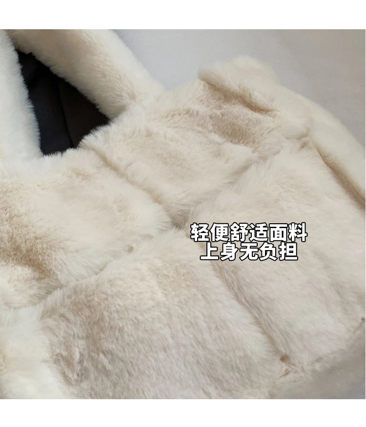 Luxury Faux Fur Women's Shoulder Bags Large Capacity Soft Plush Casual Tote Bags Winter Fashion Female Travel Purse Handbags