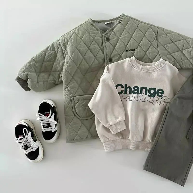 2024 Winter New Baby Letter Print Warm Coat Children Long Sleeve Cotton Padded Jacket Solid Infant Girl Thick Warm Clothes