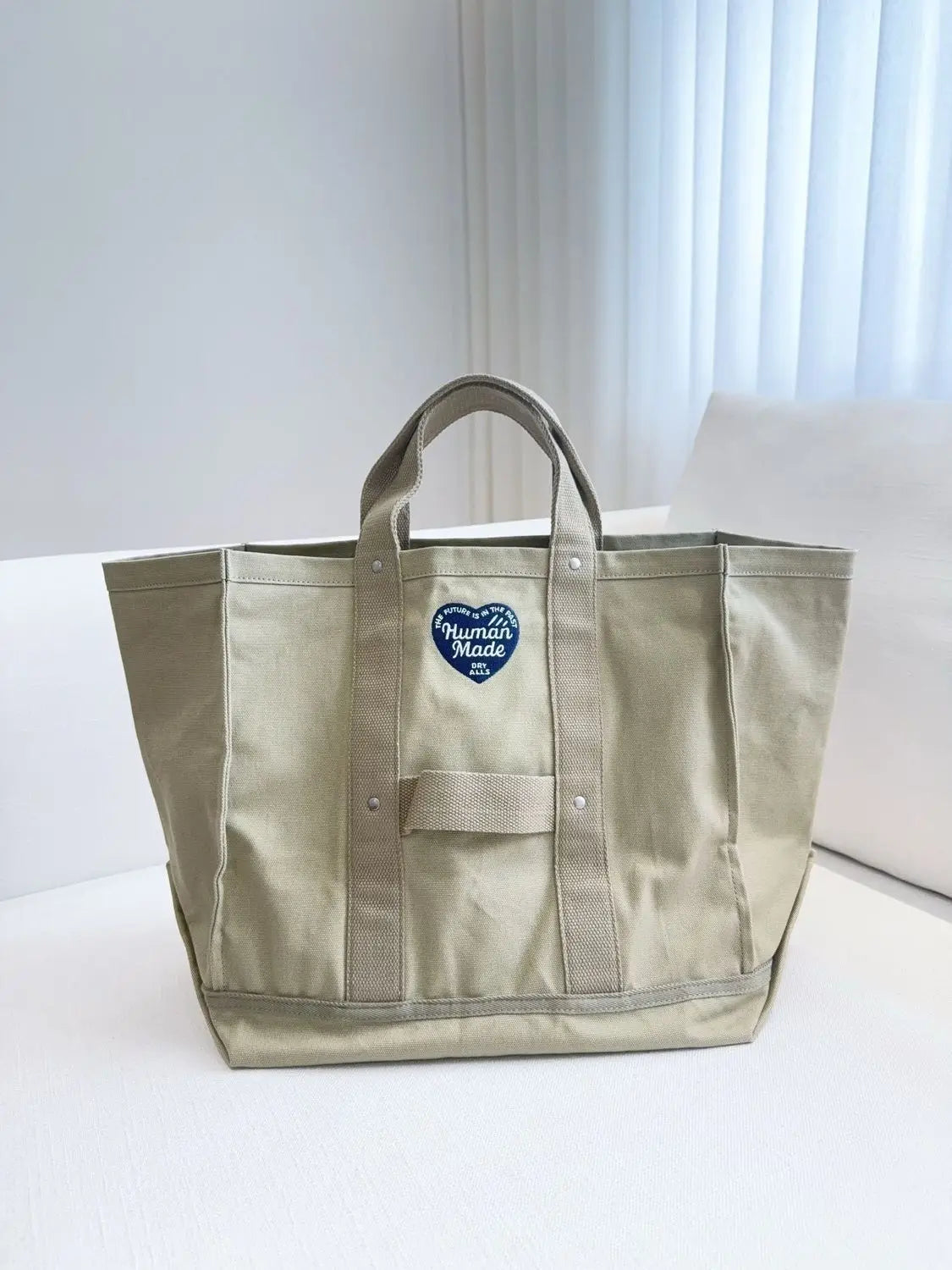 HUMAN MADE Canvas Tote Large Heart Print Heavy Duty Cotton Shoulder Bag Casual