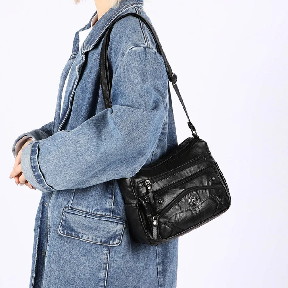 Retro Soft Leather Multi Pocket Single Shoulder Crossbody Bag High Quality Women's Bag Luxury Designer Purses and Handbags 2025