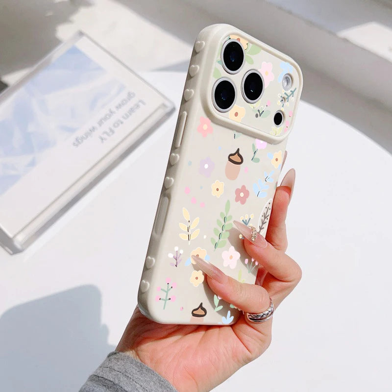 Spring Pastel Floral Shockproof Phone Case For iPhone 17 Pro 16 Plus 15 Pro 14 13 12 11 Pro Max Heart Side Cute Girly Back Cover