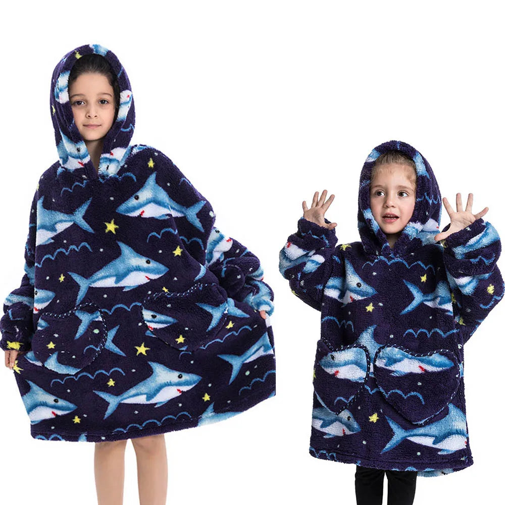 Halloween Pumpkin Hoodies for Boys Girls Winter Thick Flannel Hooded Sweatshirts Kids Clothing Children Oversized Blanket Hoodie