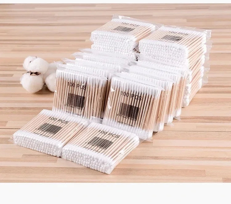 100pcs Colorful Safe Pure Cotton Swabs Baby Infant Dual Head Use Cleaning Makeup  Swabs for Ear Nostril Cleaning