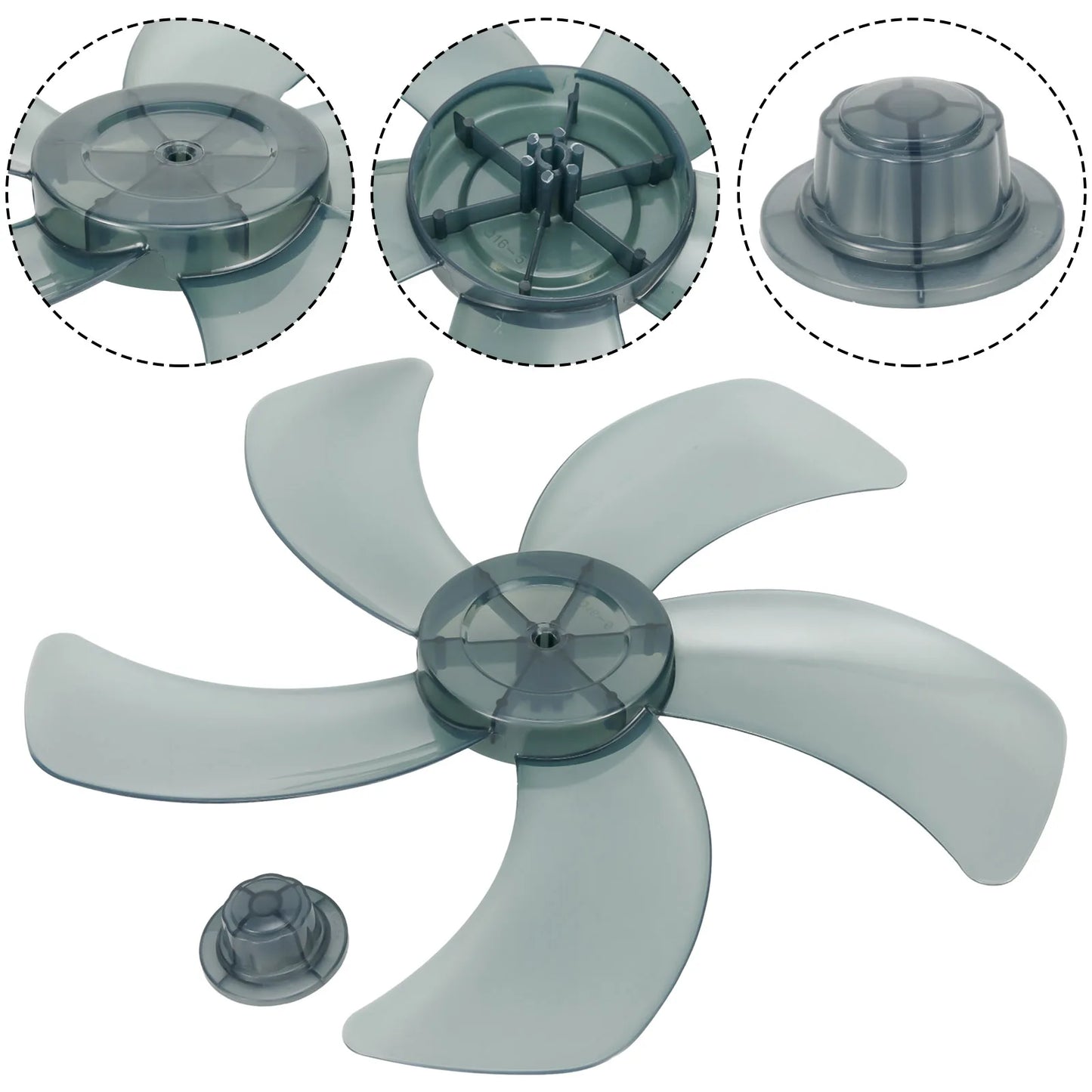 Replacement Fan Blade for 16 Inch Household Stand or Desk Fans 5 Leaves Plastic Blade with Nut Cover Offering Use