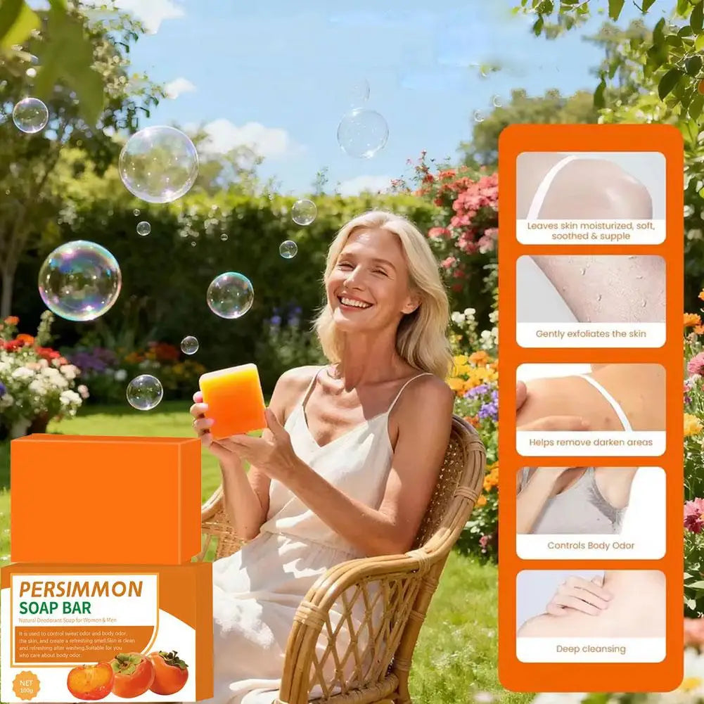Handmade Persimmon Soap 100g  Essential Oil Deep Cleaning Body Soap Fragrance for Hygienic Cleanliness