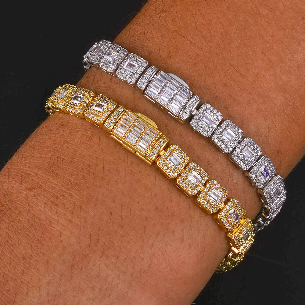 Personalized Fashion Niche Jewelry Hip Hop Cuban Rock Sugar Bracelet Sparkling Zircon 7.5mm Tennis Chain Men's Jewelry