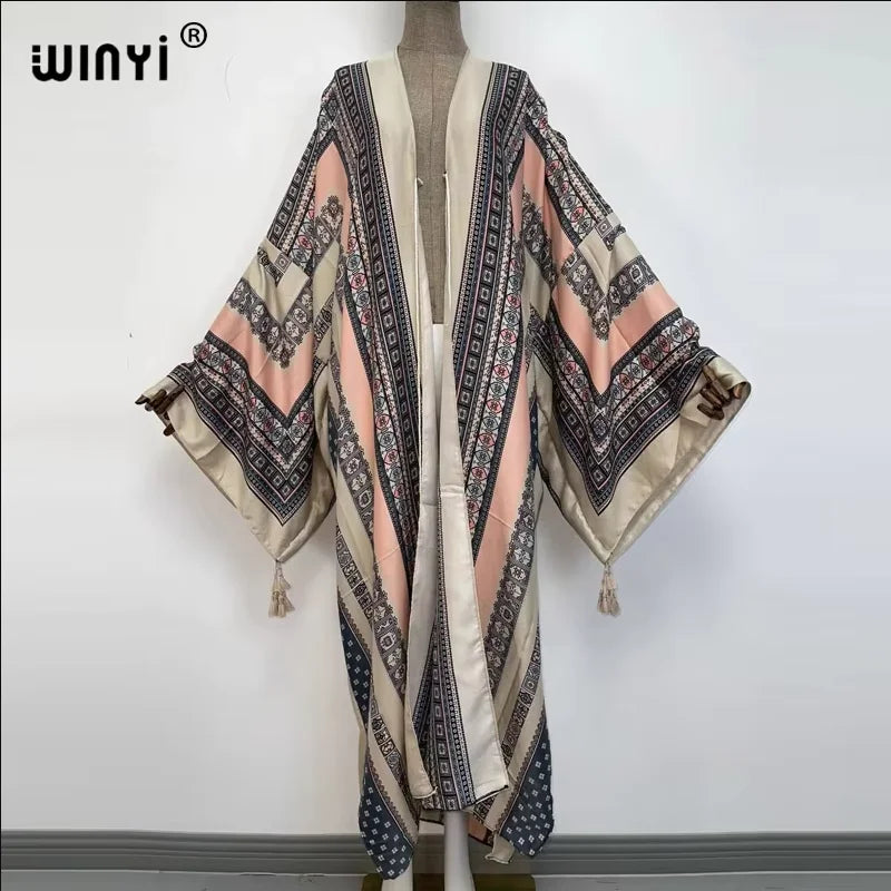 WINYI print summer maxi dress Muslim Abaya Lady beach cover up muslim woman dresses Beachwear fashion Kaftan abaya dubai luxury