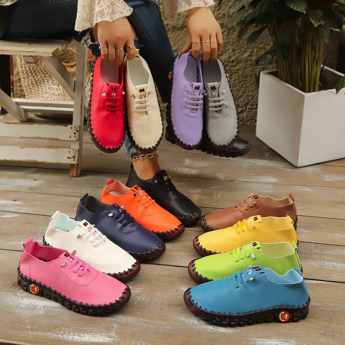 Casual Hand Sewn Women's Single Shoes Soft Bottom Cow Tendon Autumn New Style Comfortable Breathable Wear Resistant Mom Shoes