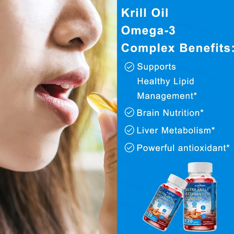Krill Oil Capsules Support Cardiovascular and Eye Health Brain Cognitive Function Relieve Joint Inflammation Pain Improve mood