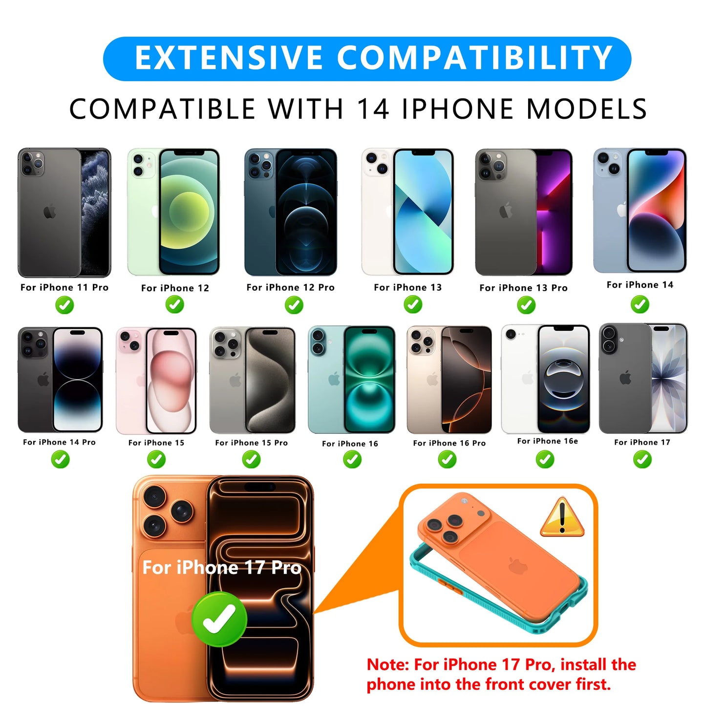 IP68 Waterproof Phone Case for iPhone 6.1/6.7 inch Series, with Floating Ring, Touchable, Suitable for iPhone 17/16/15/14/13/12