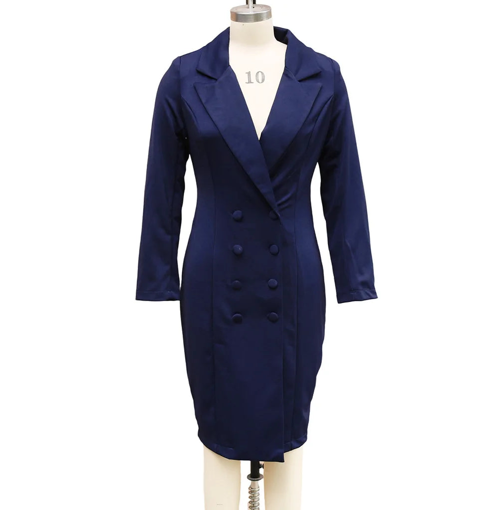 Business Suit Style Midi Dress Women's Slimming Waist Design Commute Fashion Autumn Winter Office Dress Single Piece