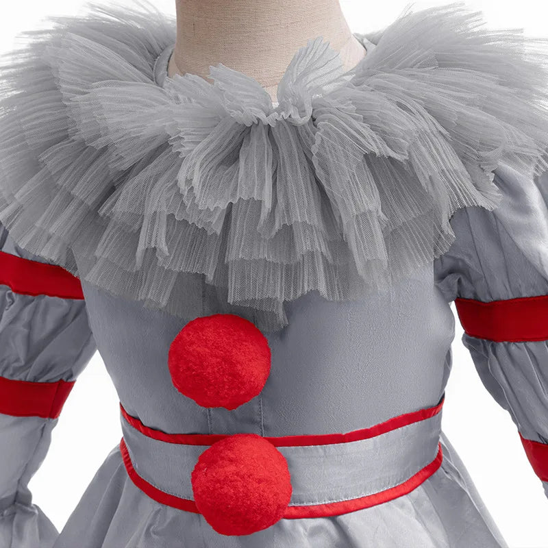 Halloween Costume Girl	Scary Clown Cosplay Costume Long Sleeve Dress+Pants 2pcs Sets For Children Carnival Pennywise Costume