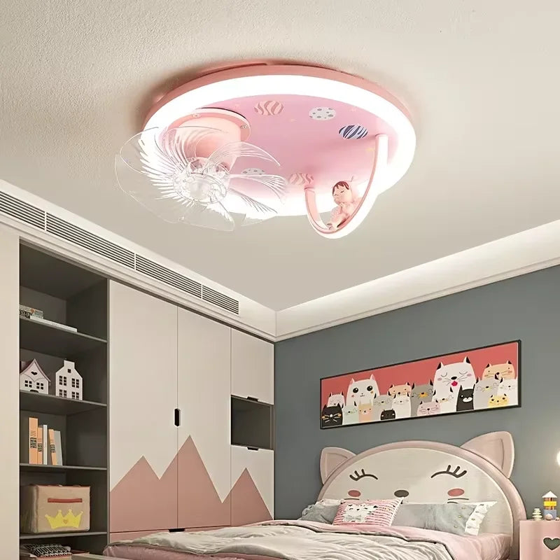 Modern Kids Room Ceiling Fan Light Cartoon Moon Astronaut Ceiling Lamp Boy Girl Bedroom Nursery Study Chandelier Ceiling Lights