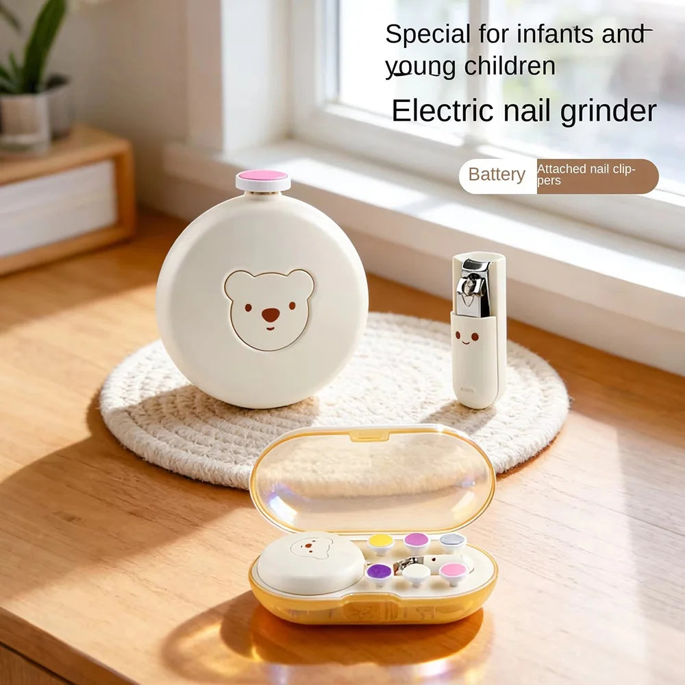 Children's Electric Nail Grinder & Clippers for Baby Mute Trimmer with Bear Pattern Nail Polisher Tool Baby Care Manicure Set