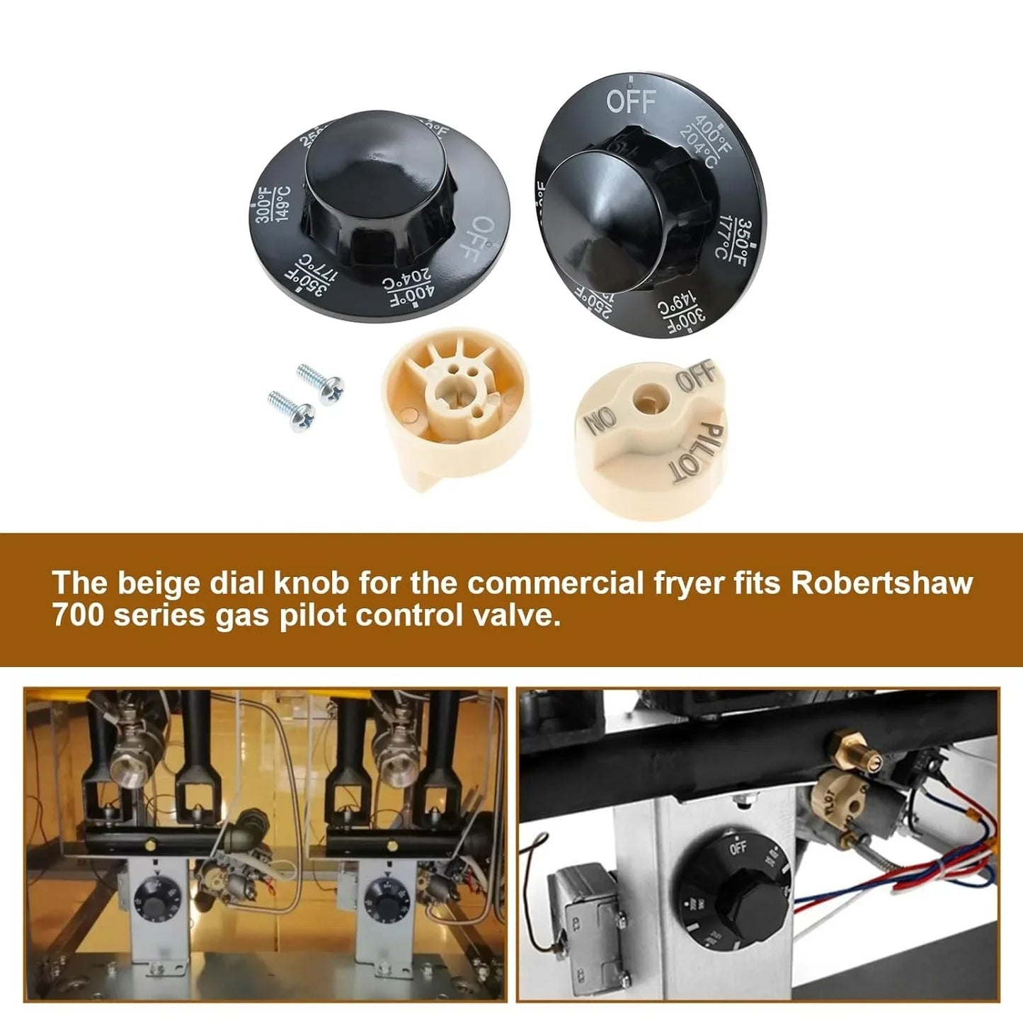 2sets Control Valve Pilot Dial Knobs with 200-400°F Thermostat Knob w/screw P6071267 1751-012 Fryers for Robertshaw 700 series