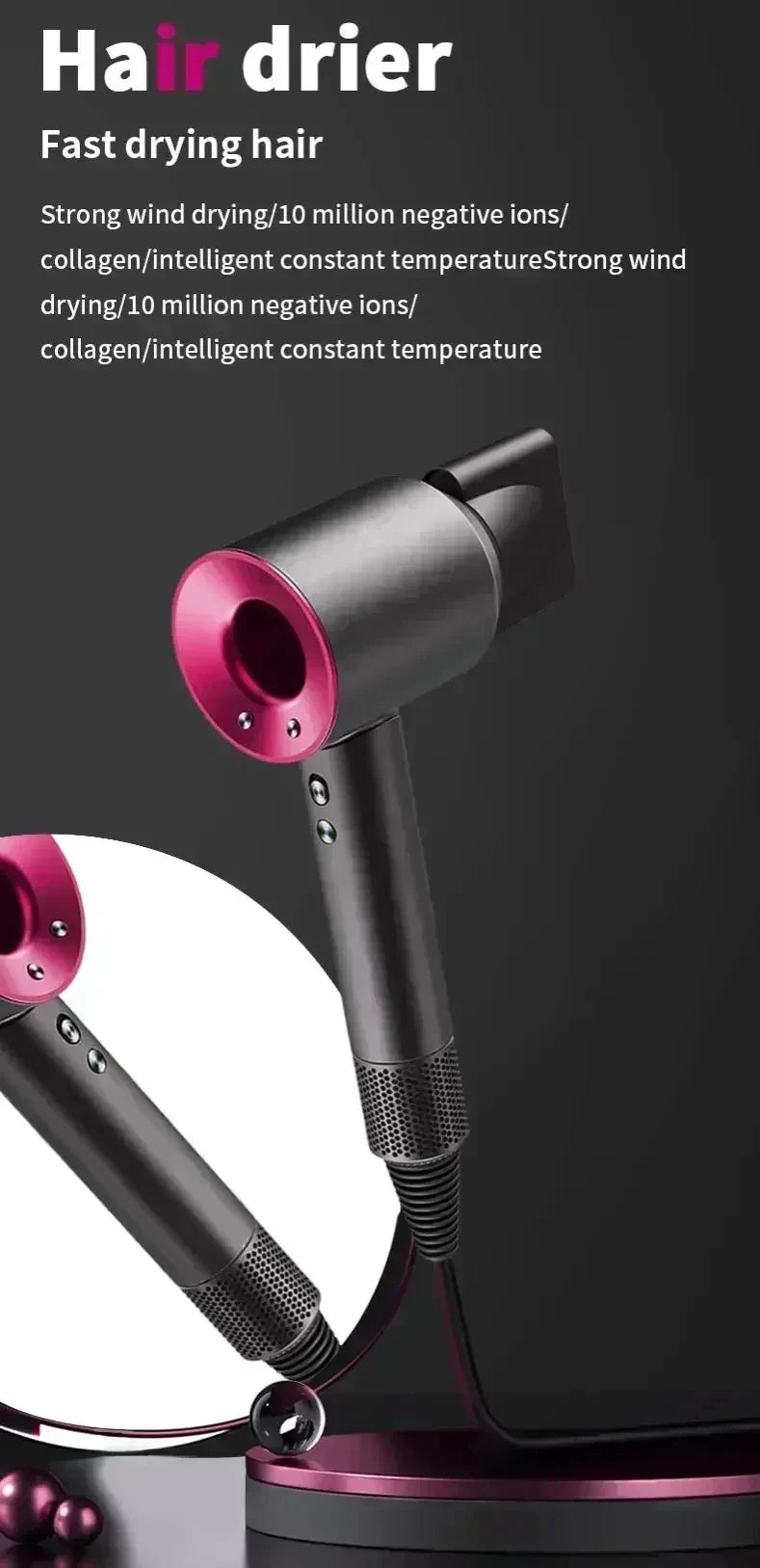 For EU Professional Leafless Hair Dryer, High-Speed Negative Ion 110,000 Rpm, Professional Hair Care, 62M/S Wind, 1600W, Quick