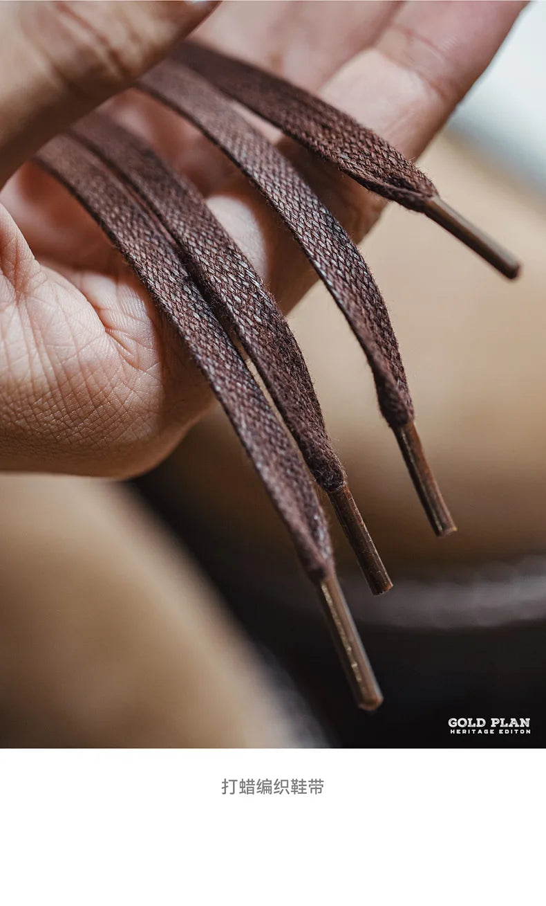 Maden Autumn and Winter Mid-top Work Boots for Men Round-toed Flat-heeled Boots Retro Outdoor Shoes Wear-resistant Rubber Sole