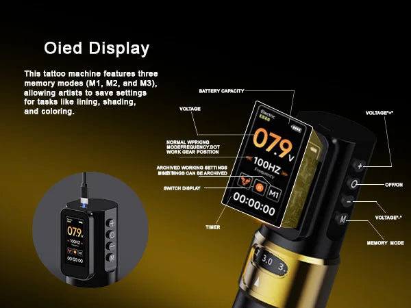 Elf PRO Wireless Tattoo Pen Machin 1700mAh Battery 2.4-4.2mm Adjustable Stroke Display Charge Tattoo Gun Permanent Makeup