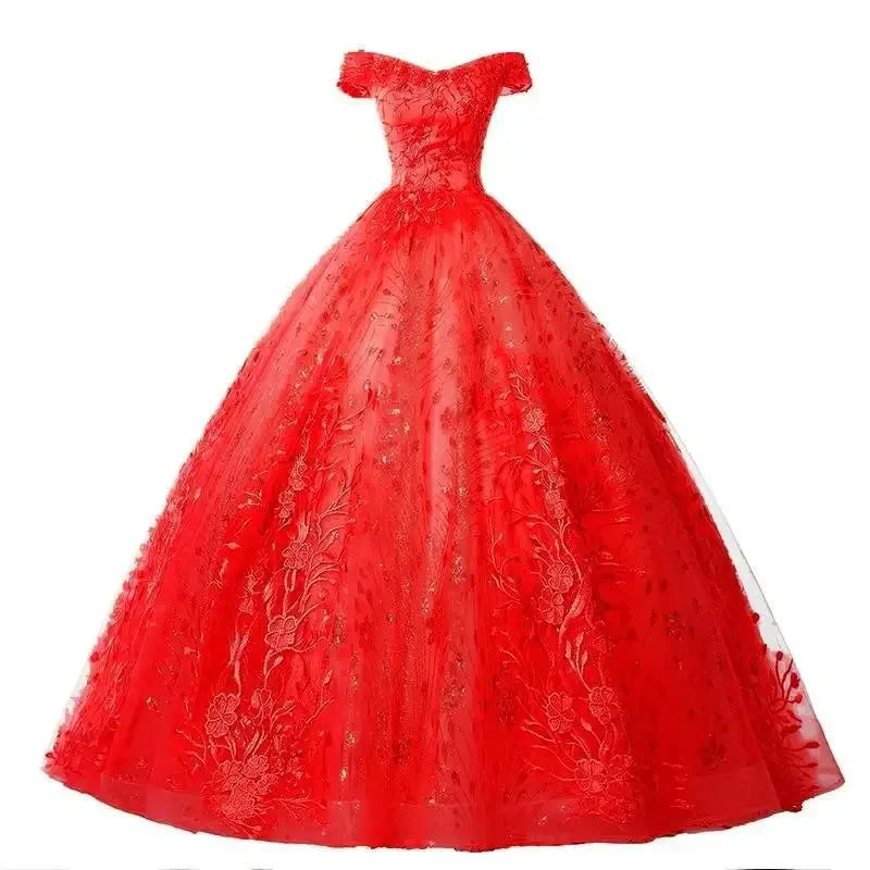 High Quality Women's Luxury Wedding Dress Dress Fashion One Collar Long Puff Skirt European and American Women's Wear 2026