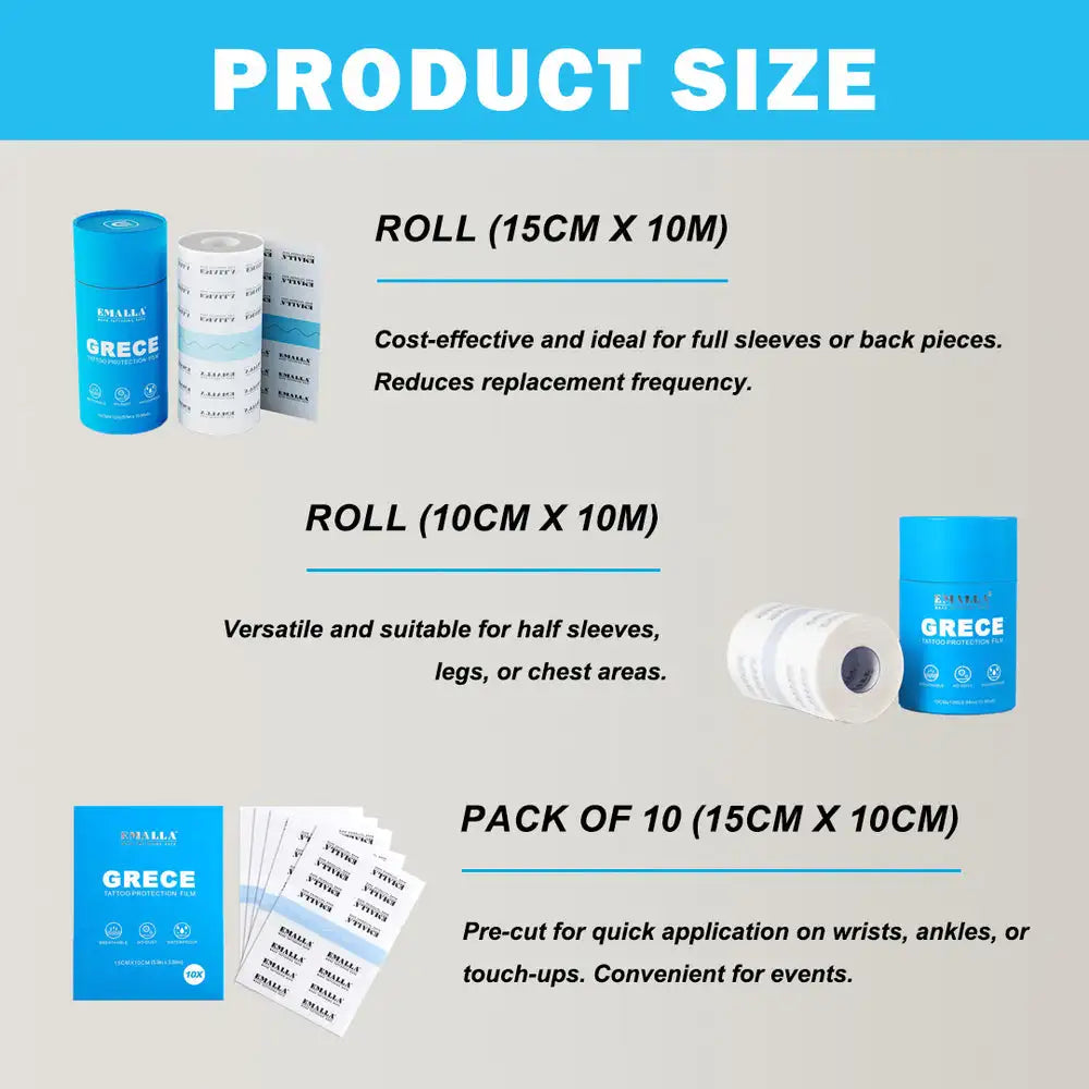 EMALLA GRECE Premium Tattoo Protection Film PU Tape for Aftercare Protective Skin Healing Tattoo Adhesive Bandages Repair