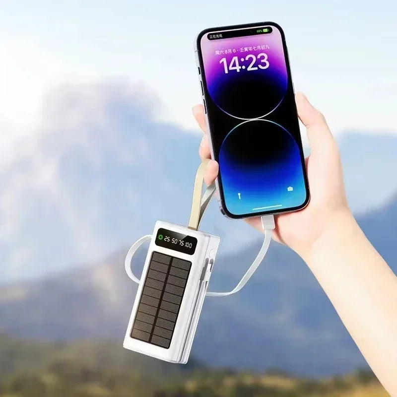 Lenovo 500000mAh Power Bank Large Capacity Portable LED Light Solar External Battery Four Interface Charger Powerbank 2026