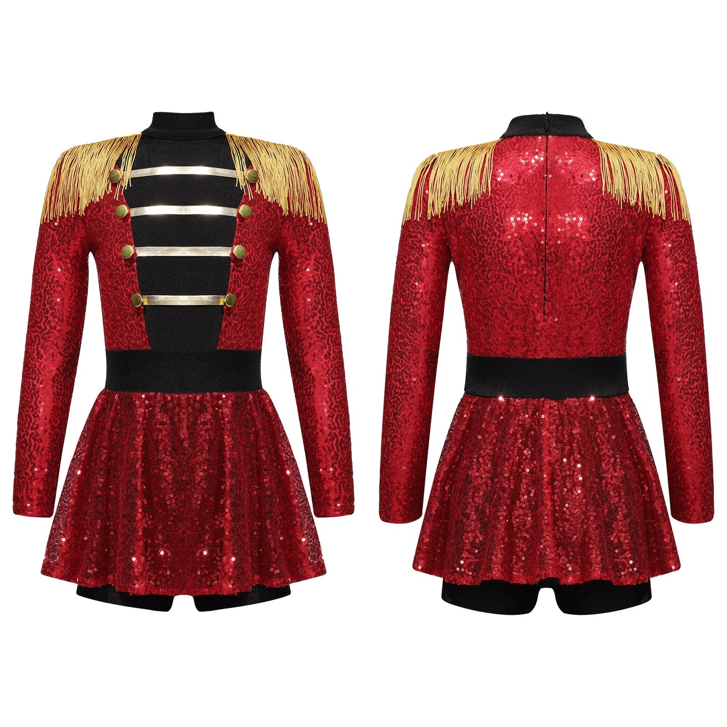 Halloween Costume Romper Circus Ringmaster Cosplay Carnival Party Shiny Sequins Leotard Dress Drum Majorette Magician Dress Up