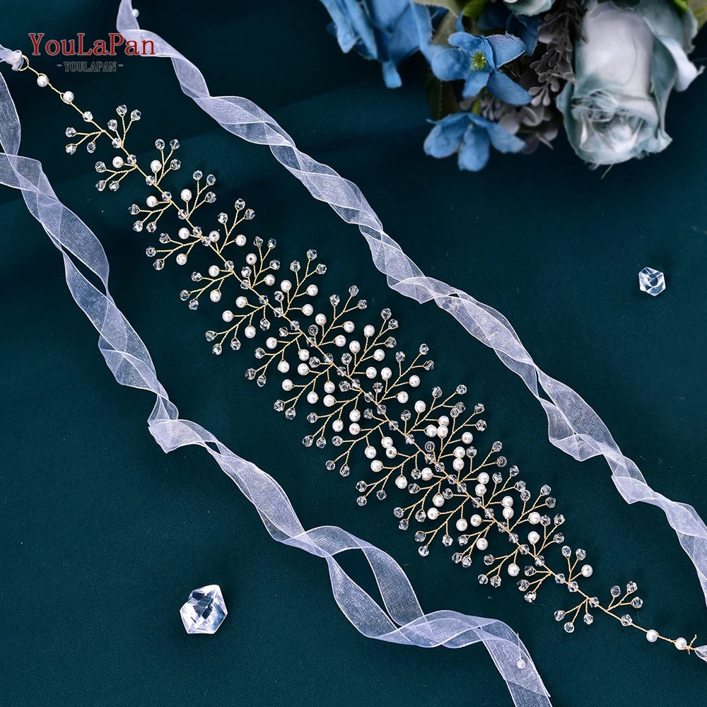 YouLaPan Wedding Rhinestone Sash Belts Pearls Crystal Belt For Girls Bridal Dress Accessories Woman Party Dress Waist Sash SH55
