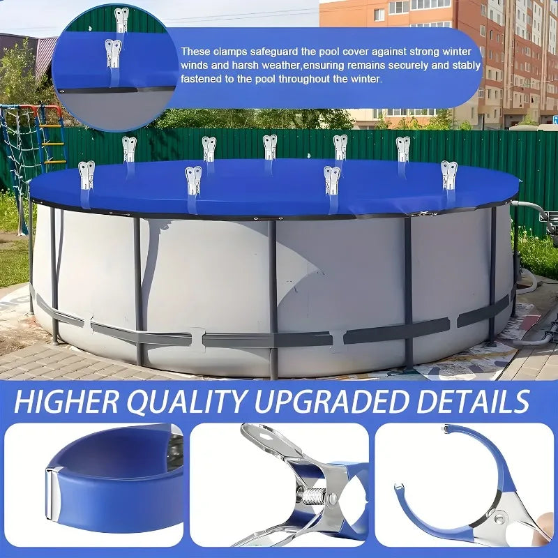 6/10/12pcs Windproof Stainless Steel Pool Cover Clamps Heavy-Duty Spring Clips for Outdoor Swimming Pools