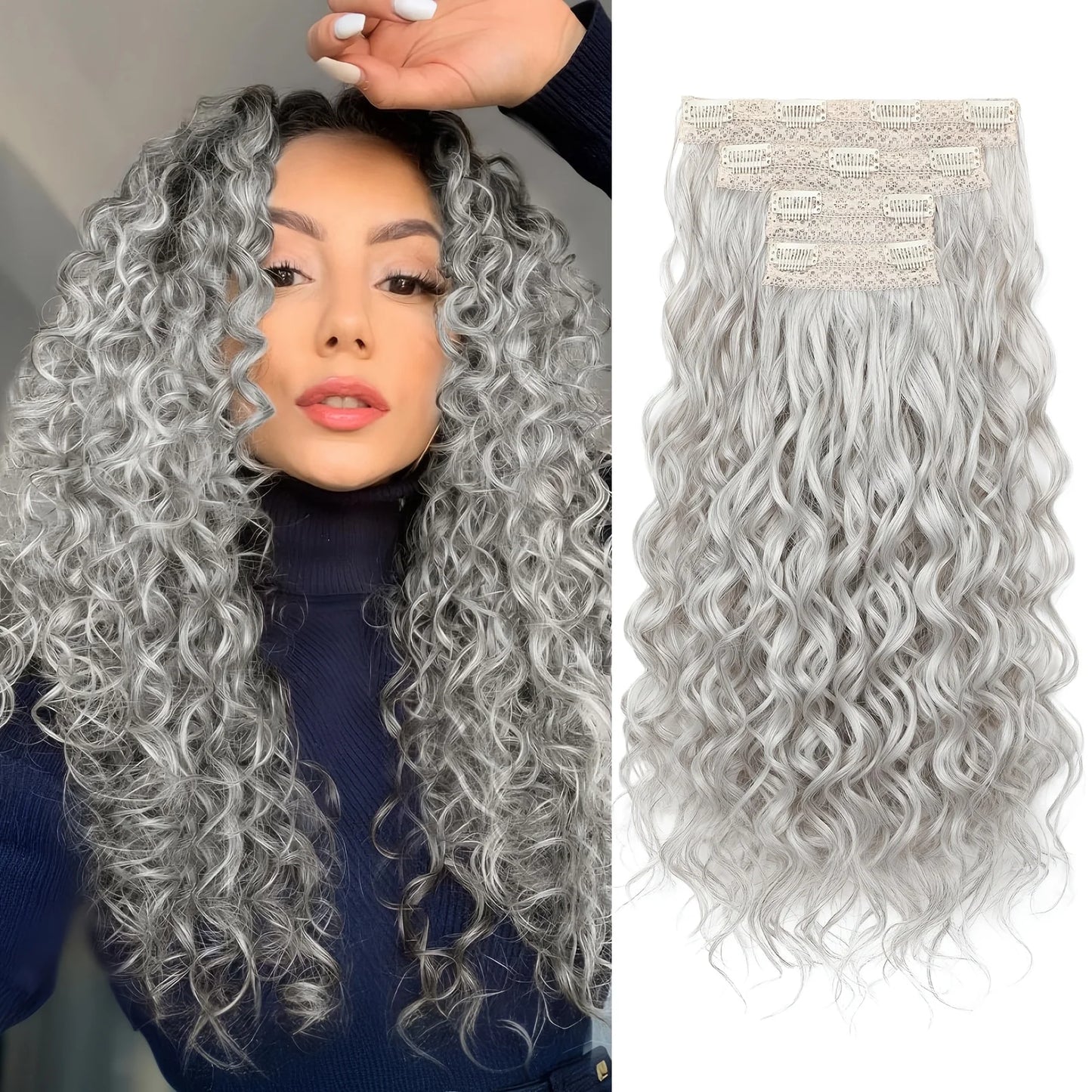 Synthetic 4PCS Hair Extensions 14inch Short Curly Wavy Brown Blonde Color Invisible Lace Weft Natural Soft Hairpieces for Women