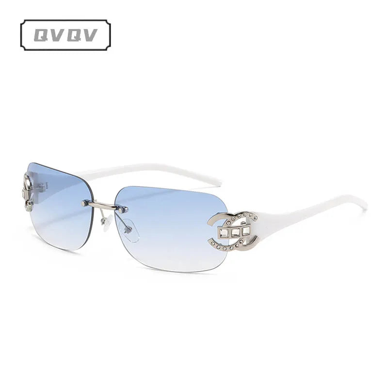 Sexy Popular Ins Rimless Square Sunglasses for Women Luxury Brand Design Diamond Punk Sun Glasses Cute Pink Shades Girls Eyewear