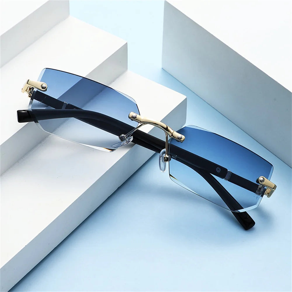 Trendy Rimless Small Rectangle Sunglasses Men Women Fashion Luxury Brand Square Frameless Sun Glasses Retro UV400 Shades Goggles