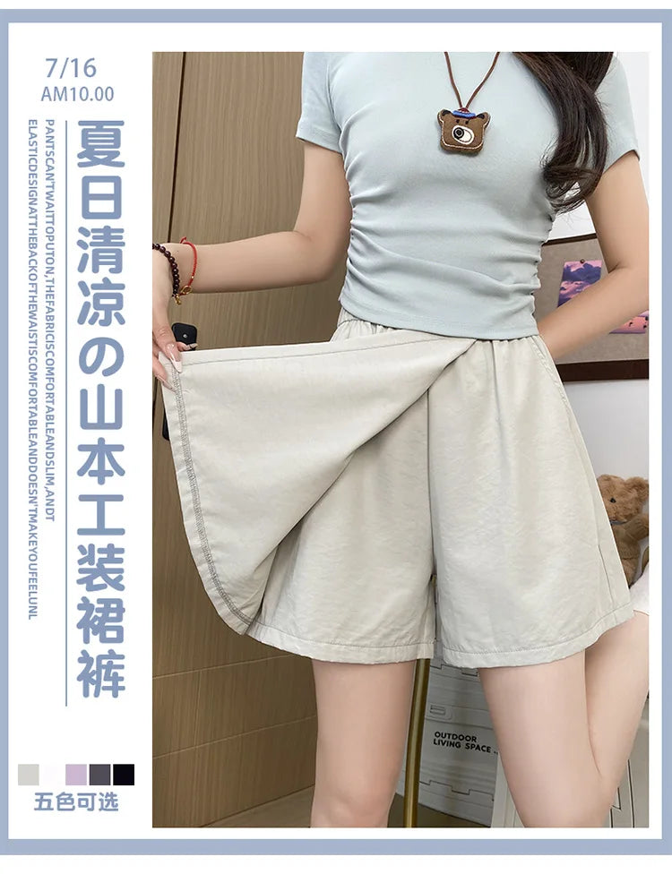 Women's Cargo Skirt Pants 2026 Summer High Waist Loose Fit 5-Pocket Casual Shorts Ice Silk Culottes Streetwear
