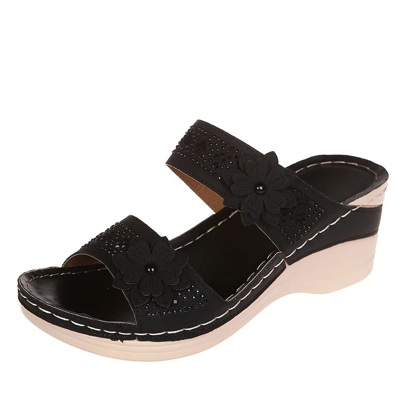 Ladies Shoes on Offer Summer New Plus Size Slippers Women Retro Roman Women's Slipper Casual Beach Flower Platform Wedge Sandals