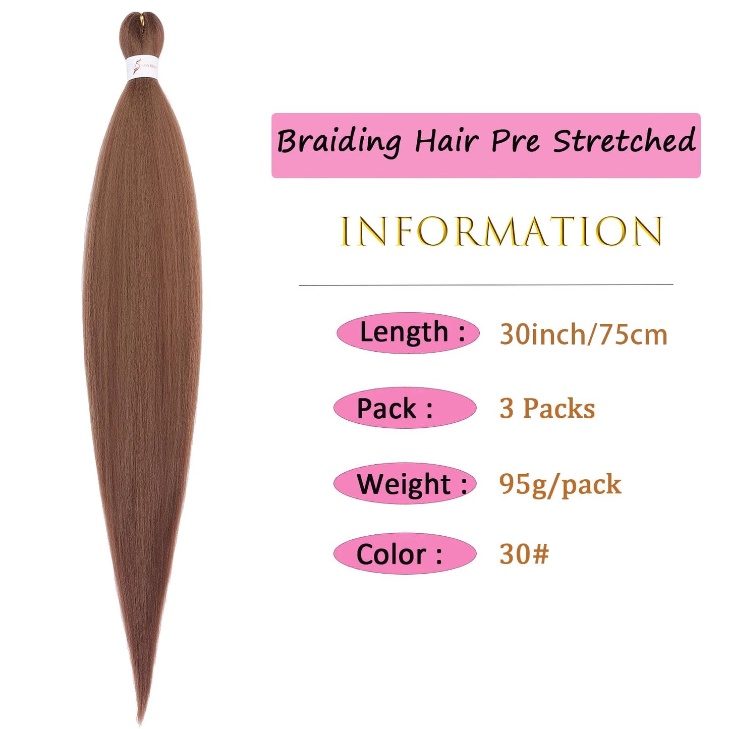 Brown Braiding Hair Pre 3 Packs Pre stretched Braiding Hair Yaki Texture Synthetic Hair Extension Itch Free Hot Water Setting