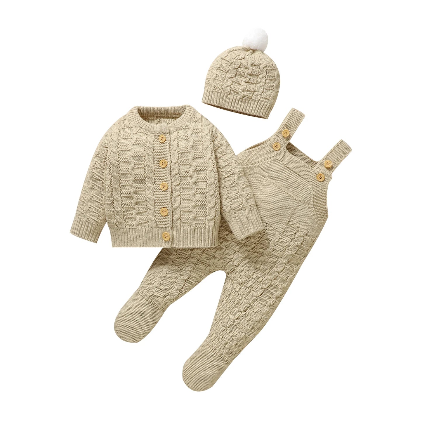 Newborn Baby Clothes Set Knitted Toddler Sweater +Jumpsuit Hat Sleeveless 3pcs Attire Infant Boys Girls Cardigan+Romper Cap 0-9M
