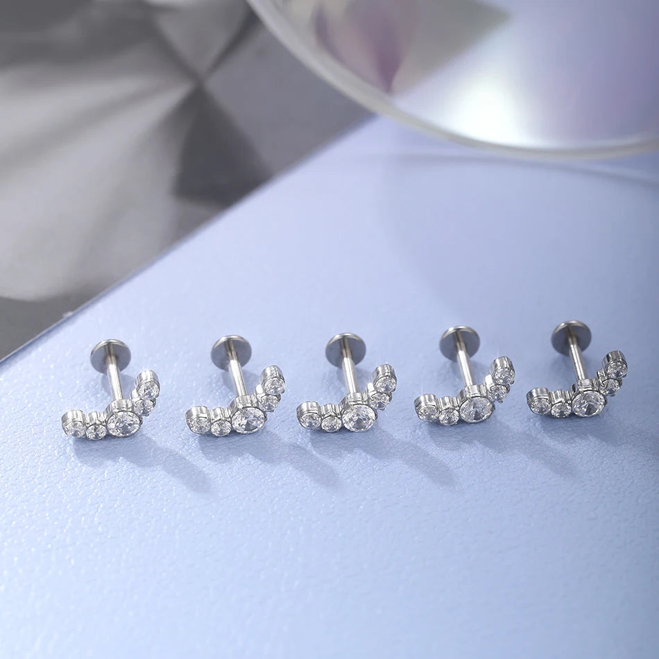 1/5PCS Titanium Ear Studs Cartilage Earrings 5 CZ Stone Labret Ring Stud Helix Cartilage Tragus Piercings Lip Jewelry for Women