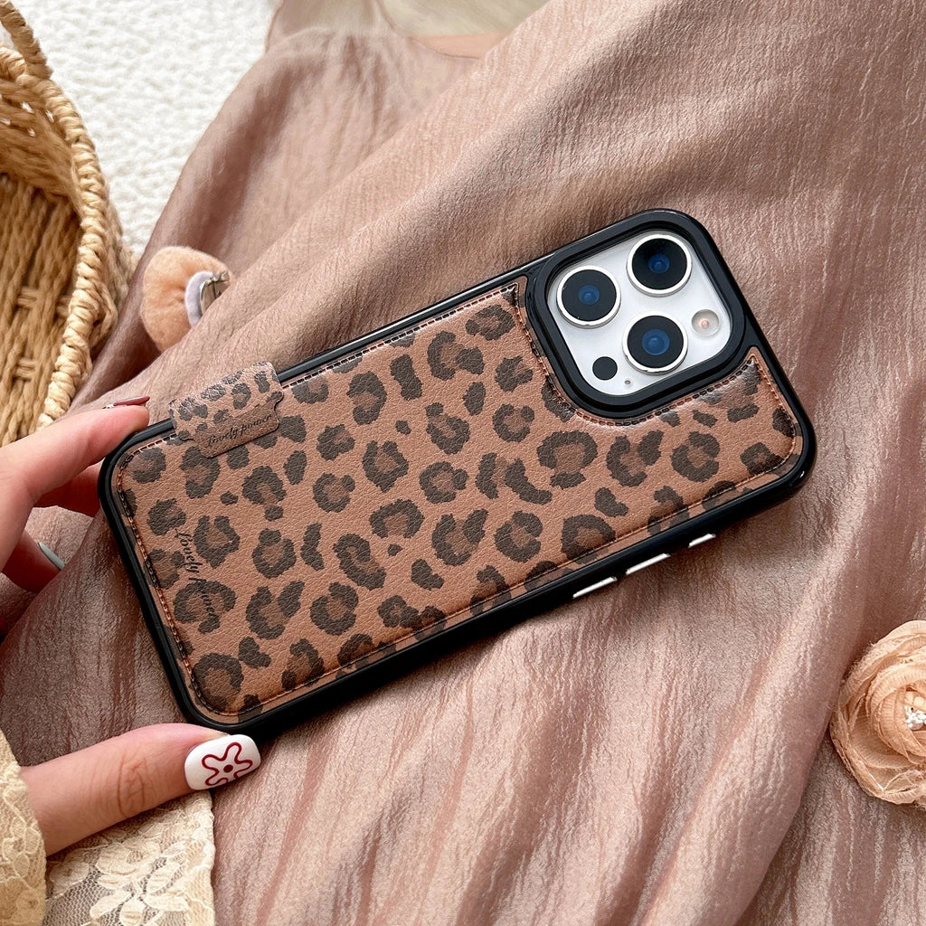 Fashion Sweet Pink Leopard Print Leather Shockproof Protective Phone Cover Case for iPhone 17 16 15 14 Pro Max