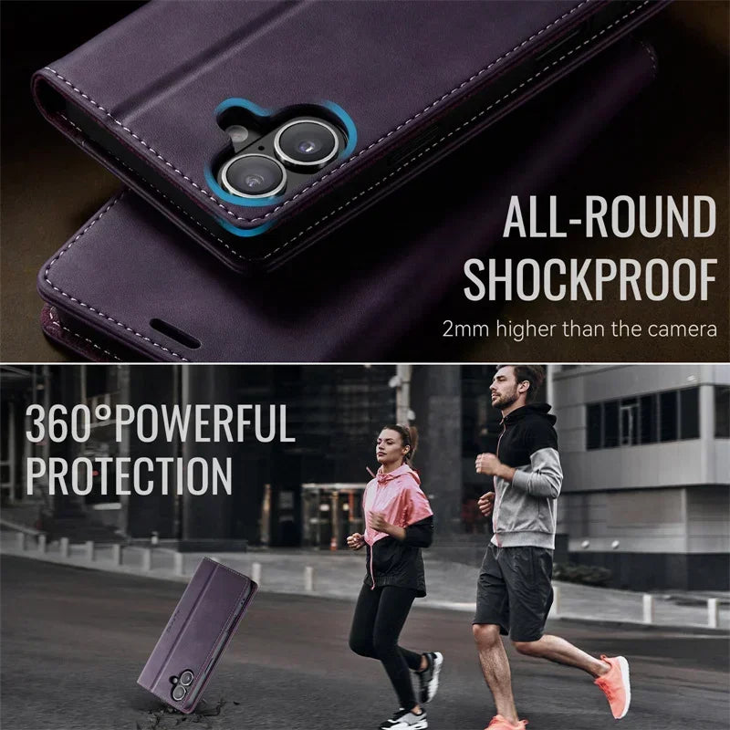 Magnetic Leather Wallet Card Phone Case For iPhone 17E 17 Air 16E 16 Pro Max 15 Plus 14 13 12 11 Flip Wireless Charging Cover