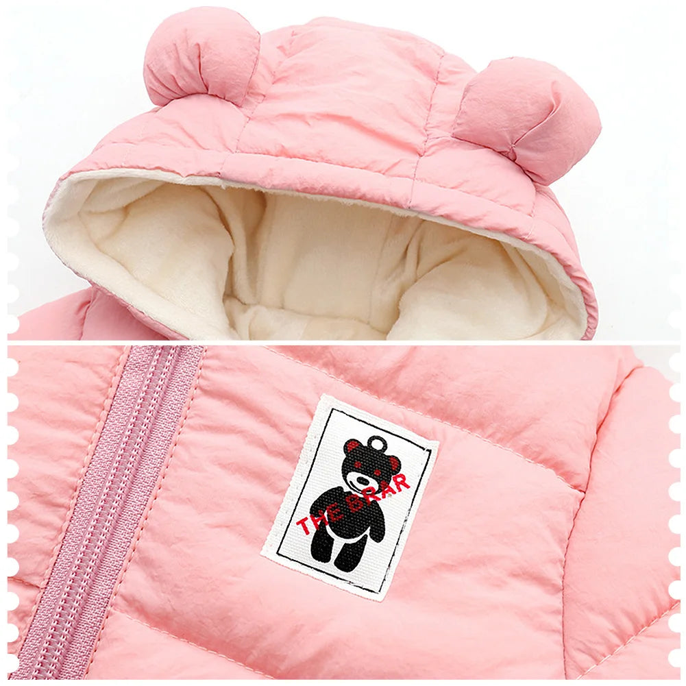 Toddlers Thick Snowsuit,Newborns Fleece Romper with Hood,Boys Girls Ski Wear,Warm Down Jumpsuit,Kids Winter Jumpsuit for 6-24M