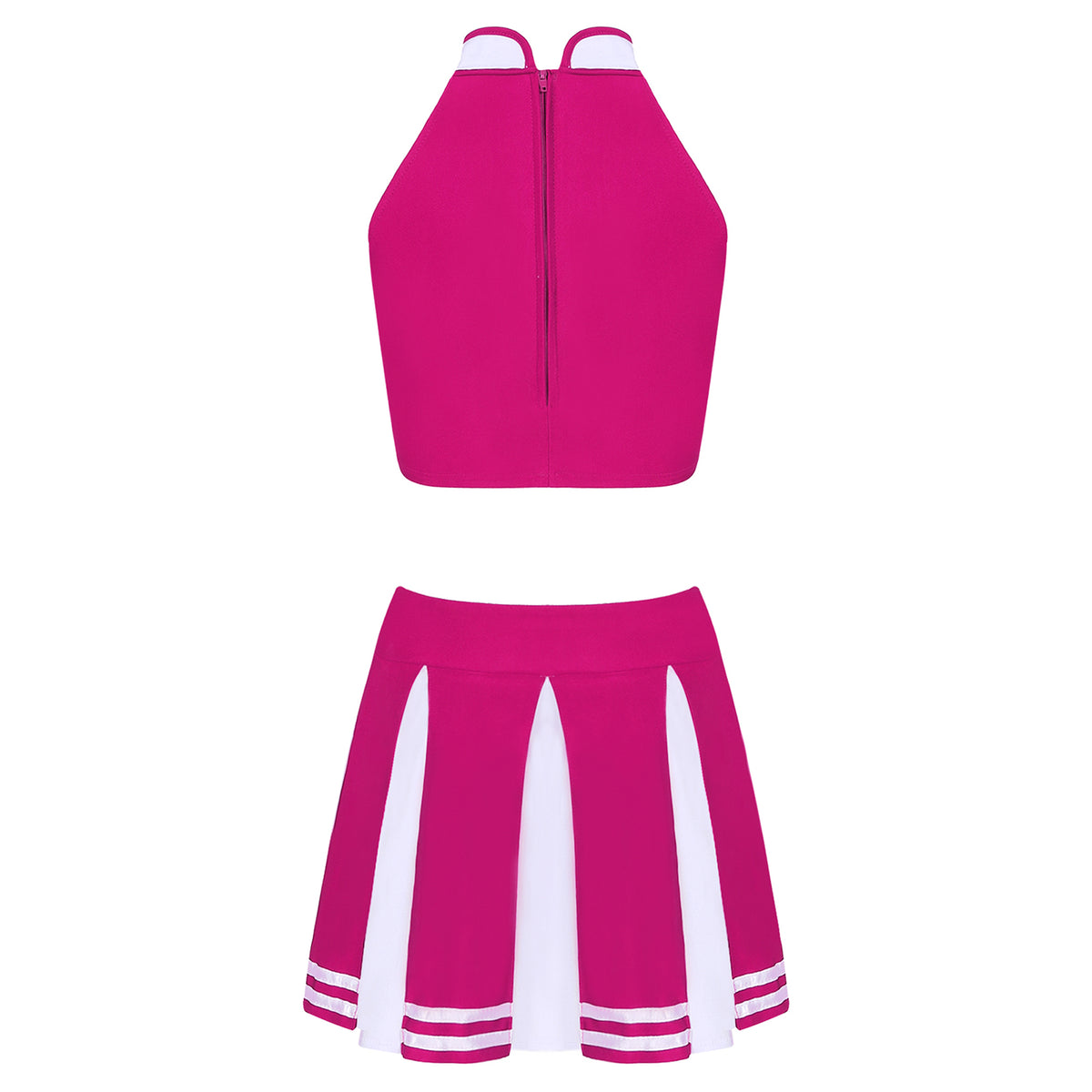 Women's Cheerleader Cosplay Costume Uniform Outfit Stand Collar Crop Top with Mini Pleated Skirts Carnival Cheerleading Suit