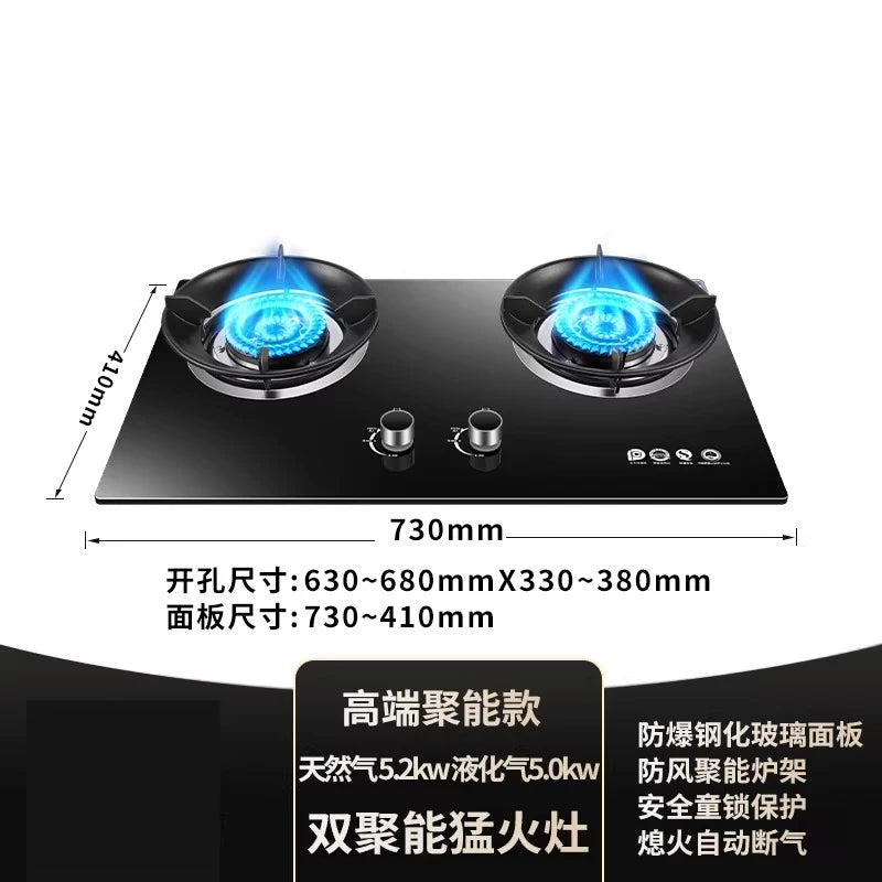 Gas stove, double burner, household LPG tabletop/natural gas stove, high-power built-in gas stove