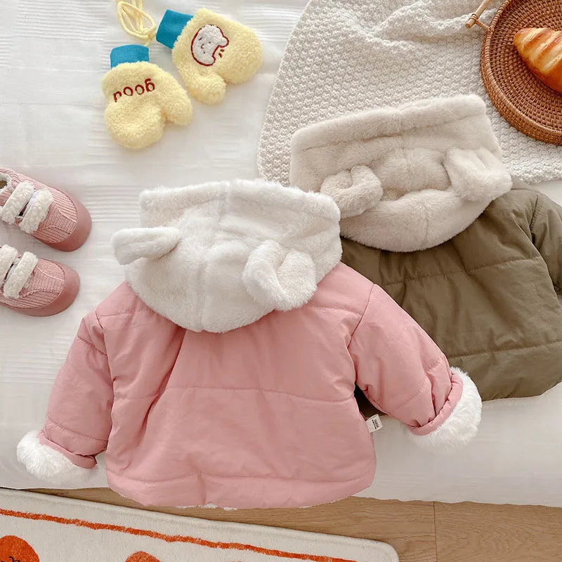 MILANCE Winter Baby Girls Clothes Fur Lining Hoodie Jacket  Cotton Fleece Boys Coat