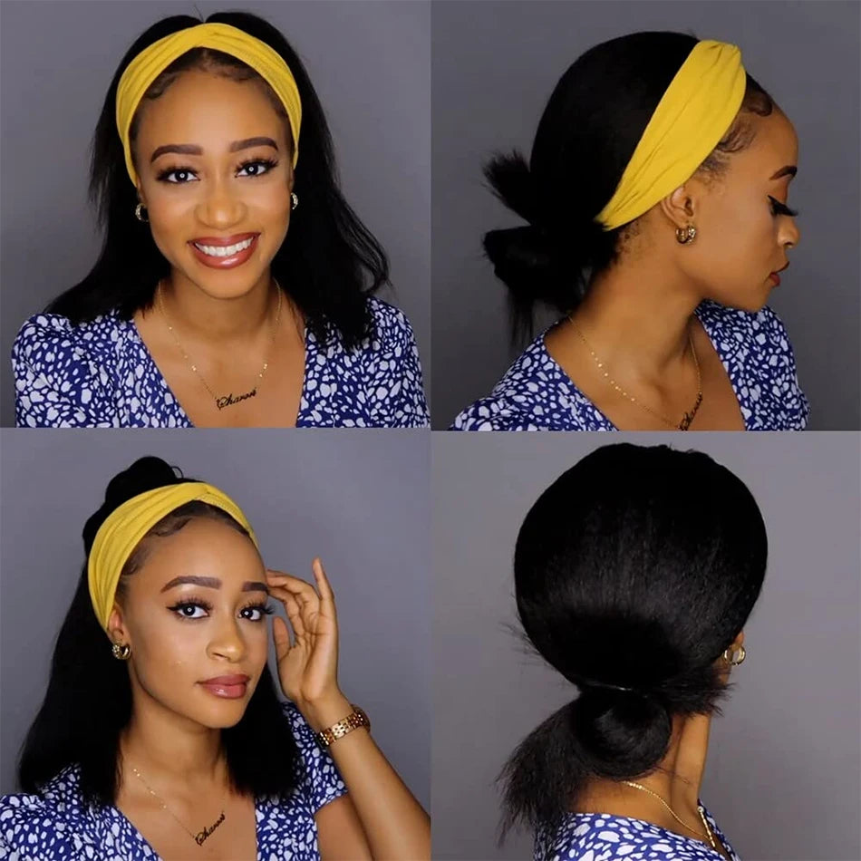 Kinky Straight Short Bob Headband Wig For Women Brazilian Remy 100% Human Hair 250% Cheap Full Machine Made Headband Half Wig