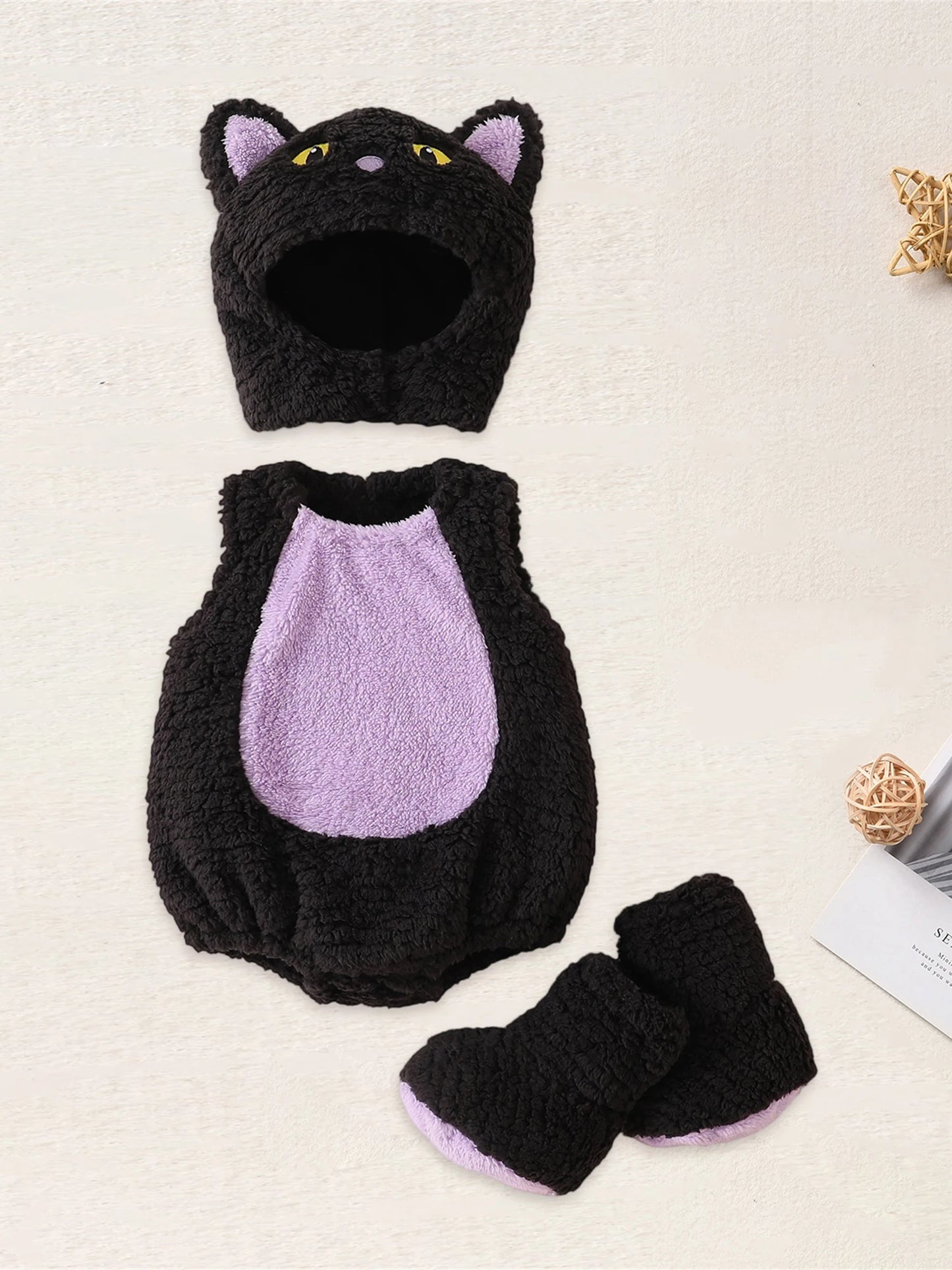 Baby Girl Boy Halloween Costumes Newborn Halloween Costume Plush Sleeveless Romper Hat Shoes Cute Unisex Baby Cosplay Outfit