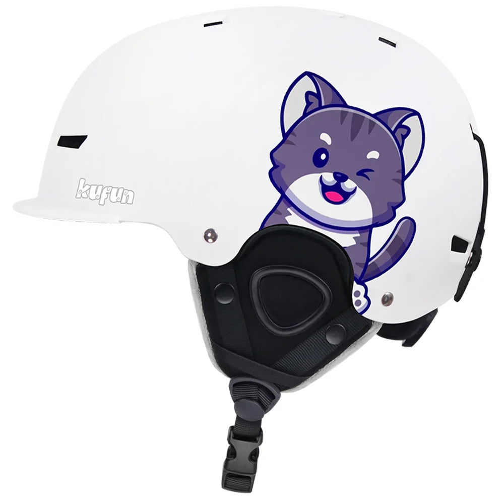 KUFUN Ski Helmet Earmuffs Winter Snow Sports Snowboard Skateboard Skating Cute Animal Lady Men Adult Kids Winter Safety Children