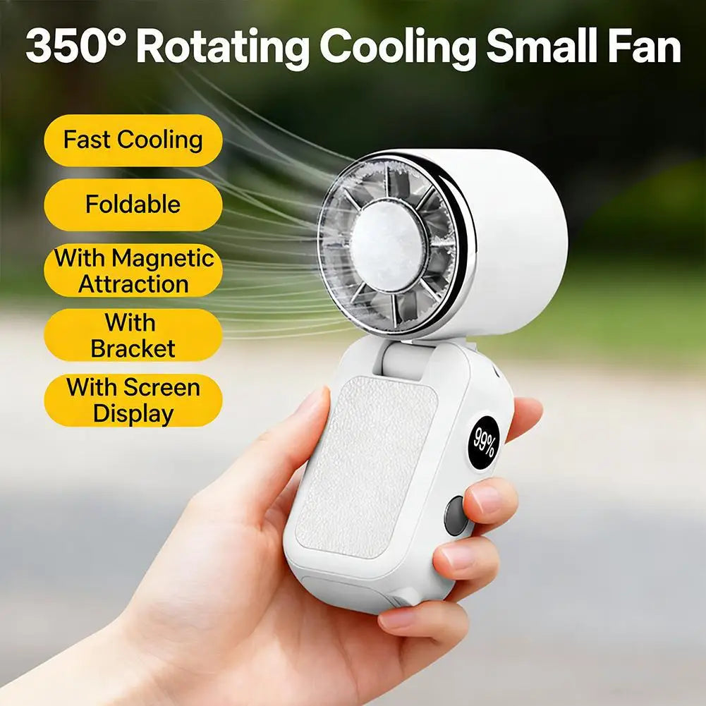 Portable Handheld Mini Fan Foldable Cooling Fans 5 Speed USB Rechargeable Fan with Phone Stand And Digital Display Screen