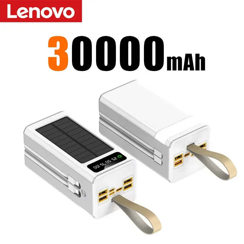 Lenovo 500000mAh Power Bank Large Capacity Portable LED Light Solar External Battery Four Interface Charger Powerbank 2026